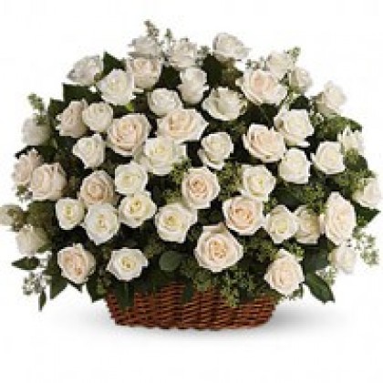 50 White Roses Basket